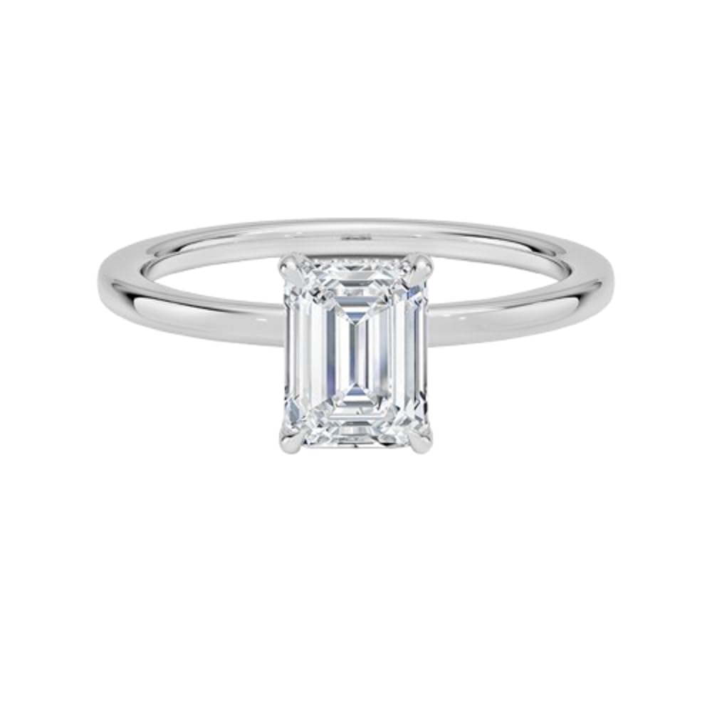 Solitaire 1 CT Emerald Cut Lab Grown Diamond Hidden Halo Engagement Ring - view 1