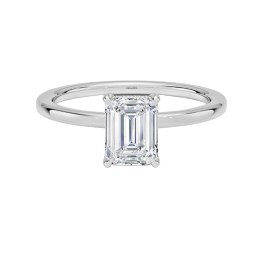 Solitaire 1 CT Emerald Cut Lab Grown Diamond Hidden Halo Engagement Ring - view 1