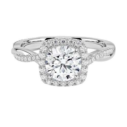 Twisted Band 1 CT Round Cut Lab Grown Diamond Engagement Halo Ring - view 1