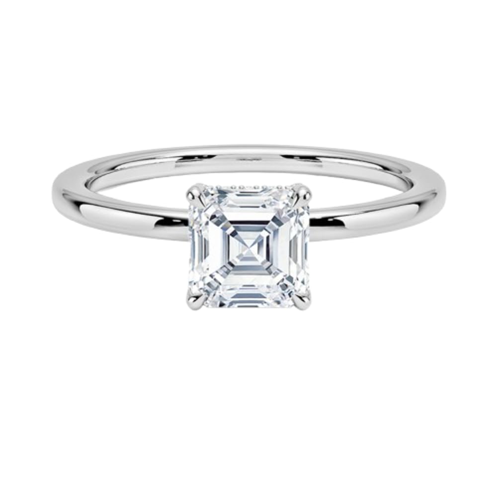 Solitaire 1 CT Asscher Cut Lab Grown Diamond Hidden Halo Engagement Ring - view 6