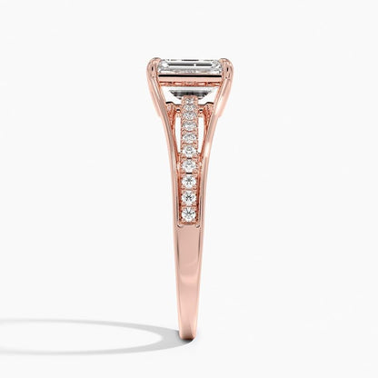 Pave 1 CT Emerald Cut Lab Grown Diamond Engagement Ring - view 3