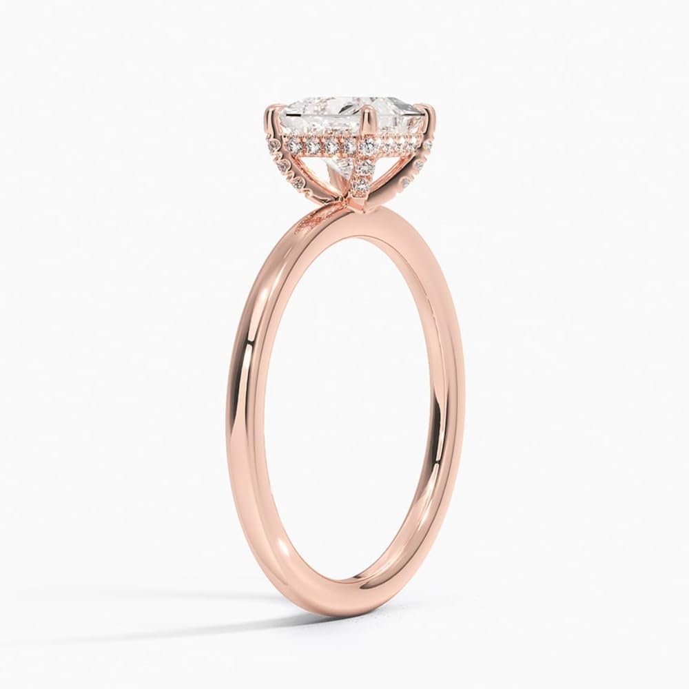 Solitaire 1 CT Princess Cut Lab Grown Diamond Hidden Halo Engagement Ring - view 5