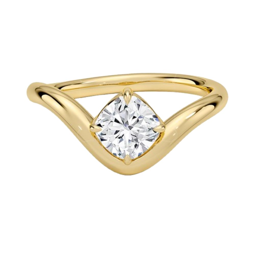 Solitaire 1 CT Cushion Cut Lab Grown Diamond Curved Band Engagement Ring - view 2