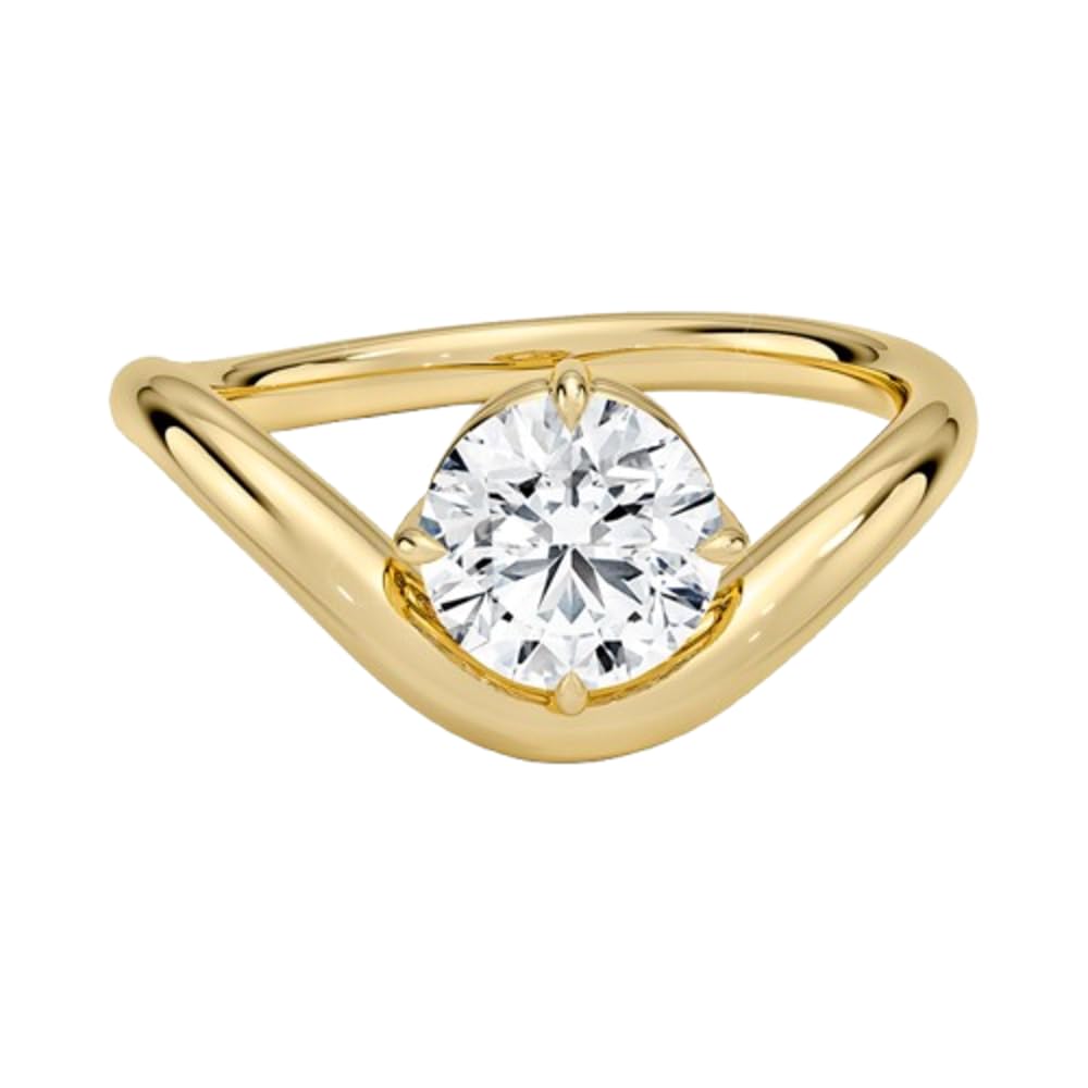 Solitaire 1 CT Round Cut Lab Grown Diamond Curved Band Engagement Ring - view 3
