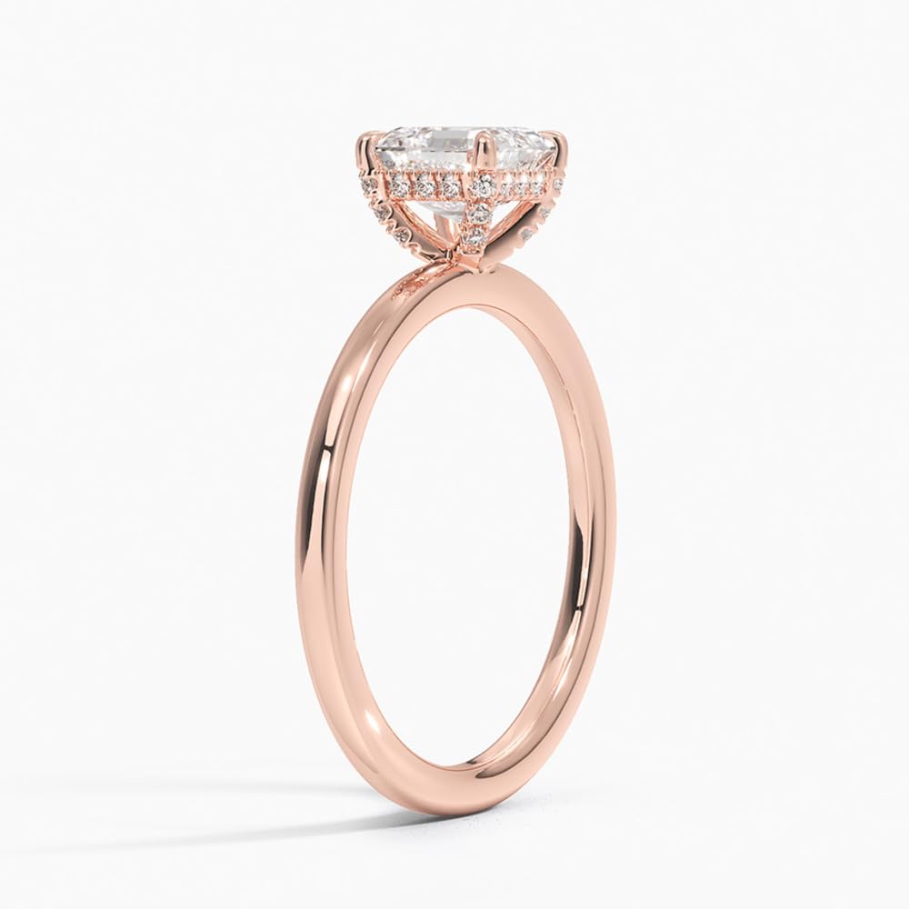 Solitaire 1 CT Asscher Cut Lab Grown Diamond Hidden Halo Engagement Ring - view 5