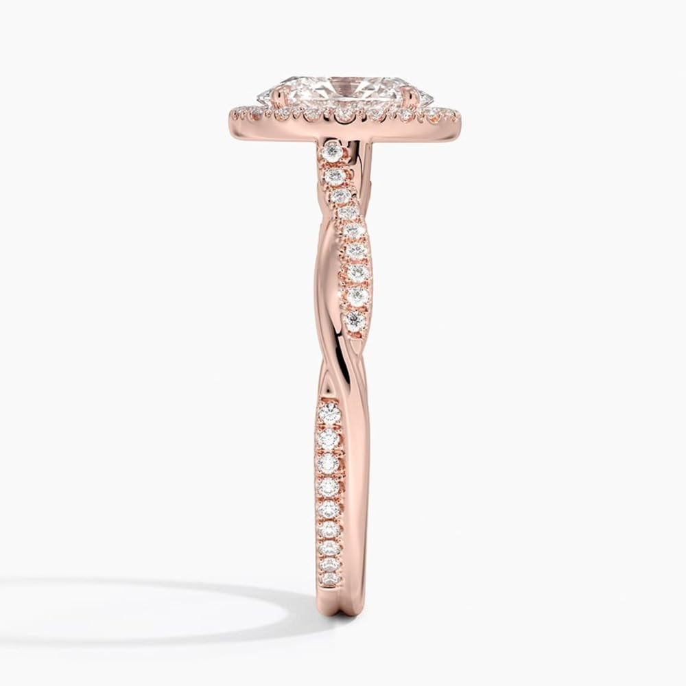 Twisted Band 1 CT Oval Cut Lab Grown Diamond Engagement Halo Ring - view 3