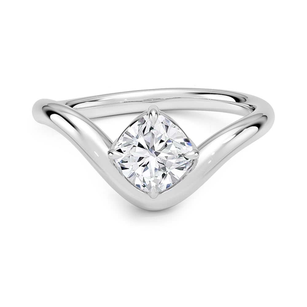 Solitaire 1 CT Cushion Cut Lab Grown Diamond Curved Band Engagement Ring - view 5