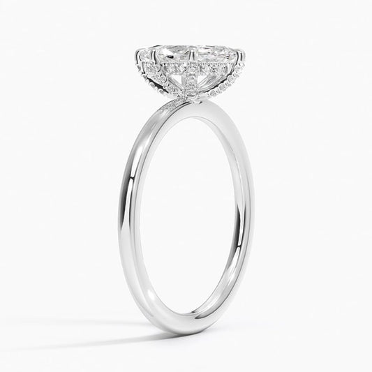 Solitaire 1 CT Marquise Cut Lab Grown Diamond Hidden Halo Engagement Ring - view 2