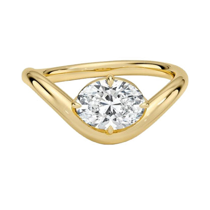 Solitaire 1 CT Oval Cut Lab Grown Diamond Curved Band Engagement Ring - view 3