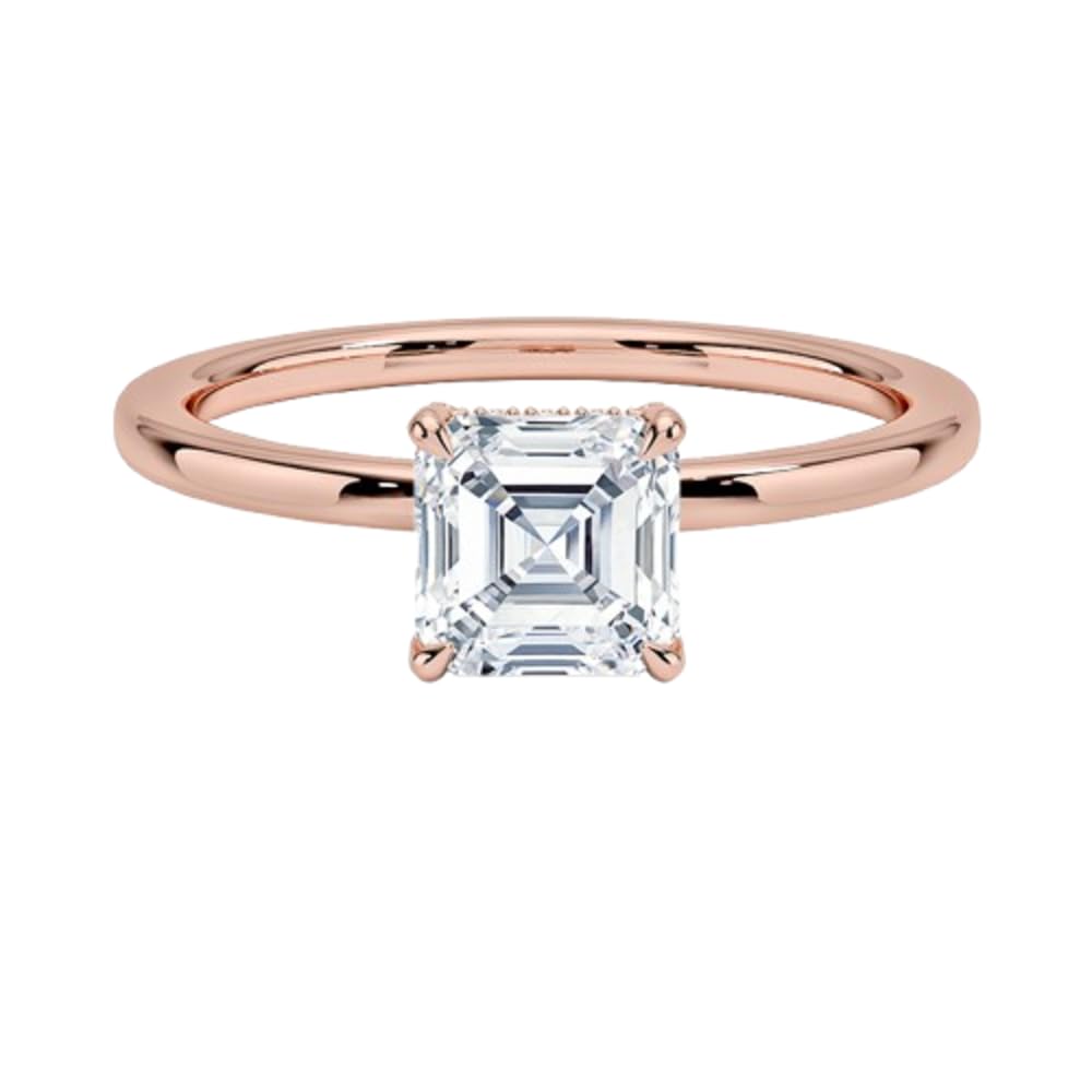 Solitaire 1 CT Asscher Cut Lab Grown Diamond Hidden Halo Engagement Ring - view 4