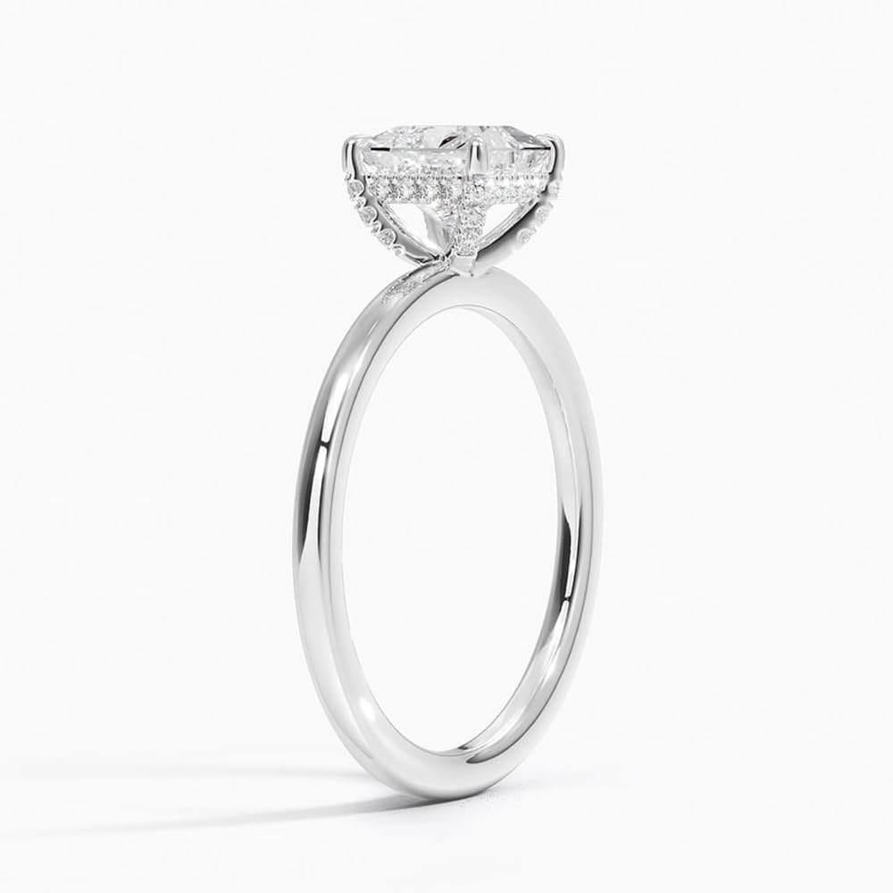 Solitaire 1 CT Princess Cut Lab Grown Diamond Hidden Halo Engagement Ring - view 2