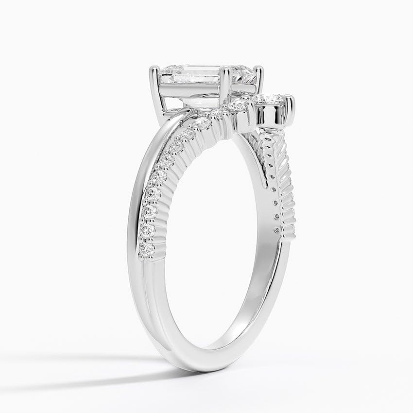 Solitaire 1 CT Emerald Cut Lab Grown Diamond Curved Engagement Ring - view 2