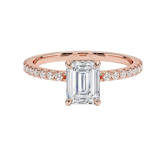 Hidden Halo 1 CT Emerald Cut Lab Grown Diamond Engagement Ring - view 1