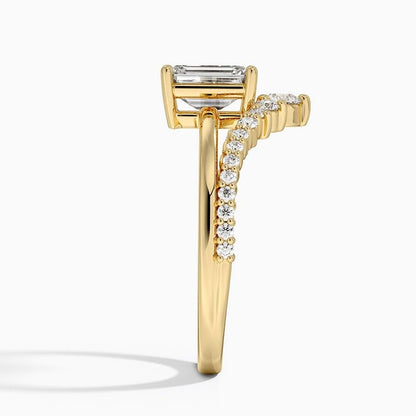 Solitaire 1 CT Emerald Cut Lab Grown Diamond Curved Engagement Ring - view 7
