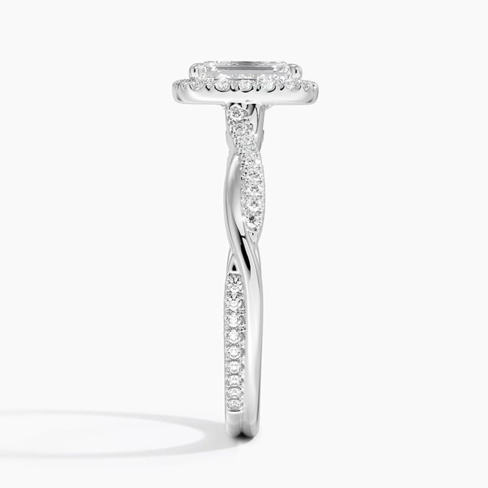 Twisted Band 1 CT Emerald Cut Lab Grown Diamond Engagement Halo Ring - view 3