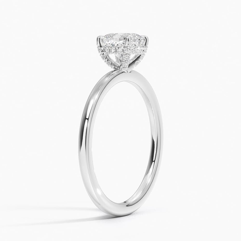 Solitaire 1 CT Cushion Cut Lab Grown Diamond Hidden Halo Engagement Ring - view 5