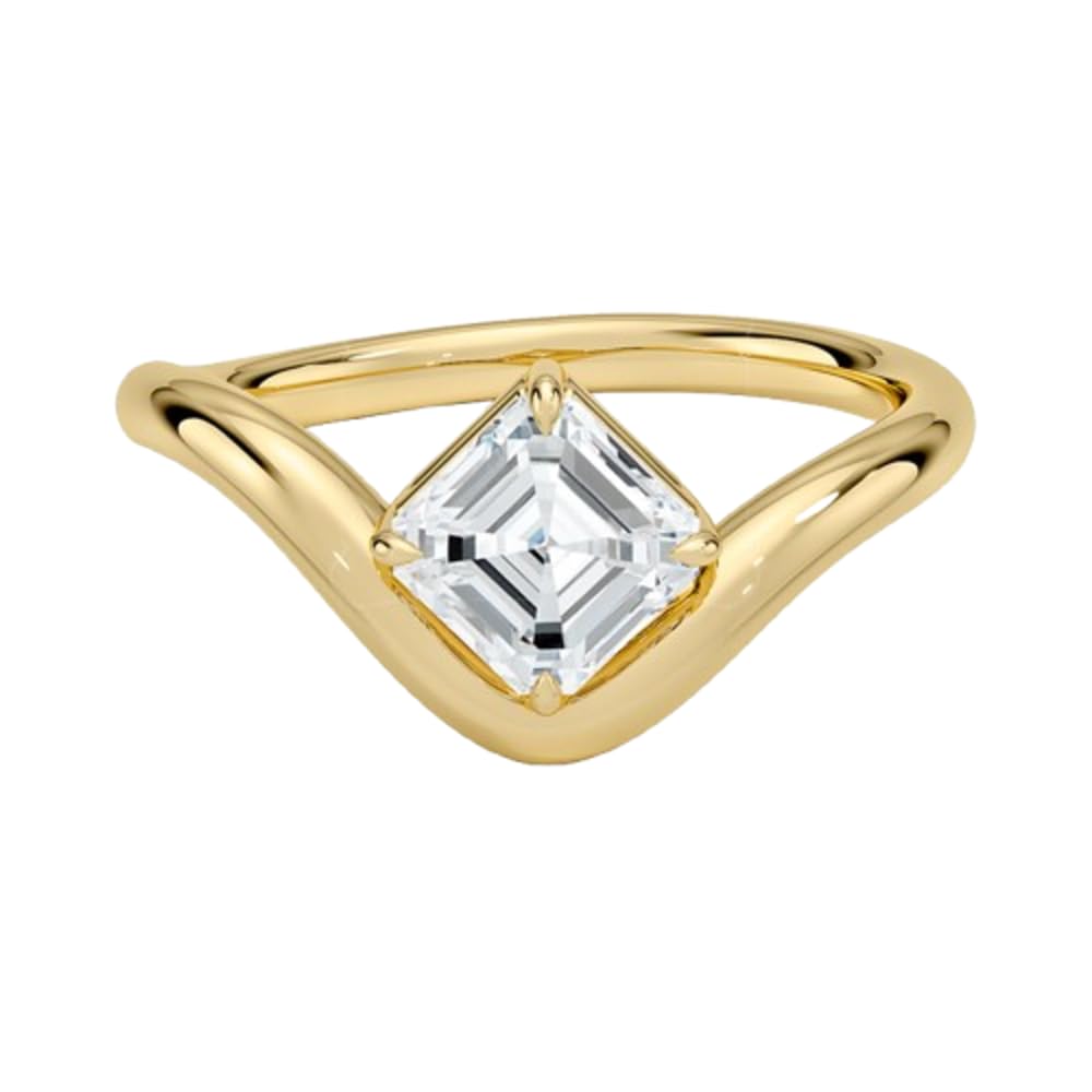Solitaire 1 CT Asscher Cut Lab Grown Diamond curved Band Engagement Ring - view 2