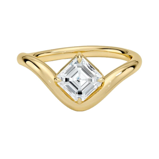 Solitaire 1 CT Asscher Cut Lab Grown Diamond curved Band Engagement Ring - view 2