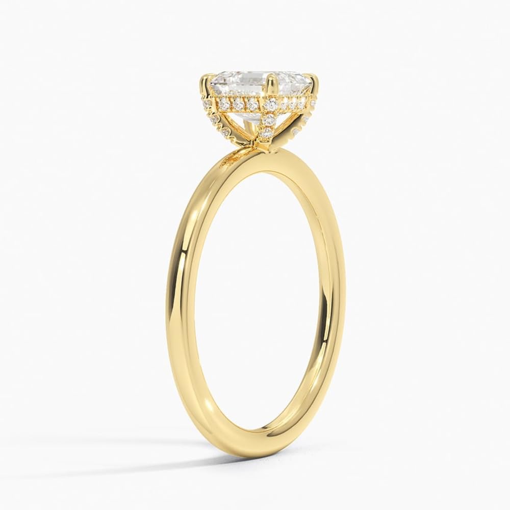 Solitaire 1 CT Asscher Cut Lab Grown Diamond Hidden Halo Engagement Ring - view 2