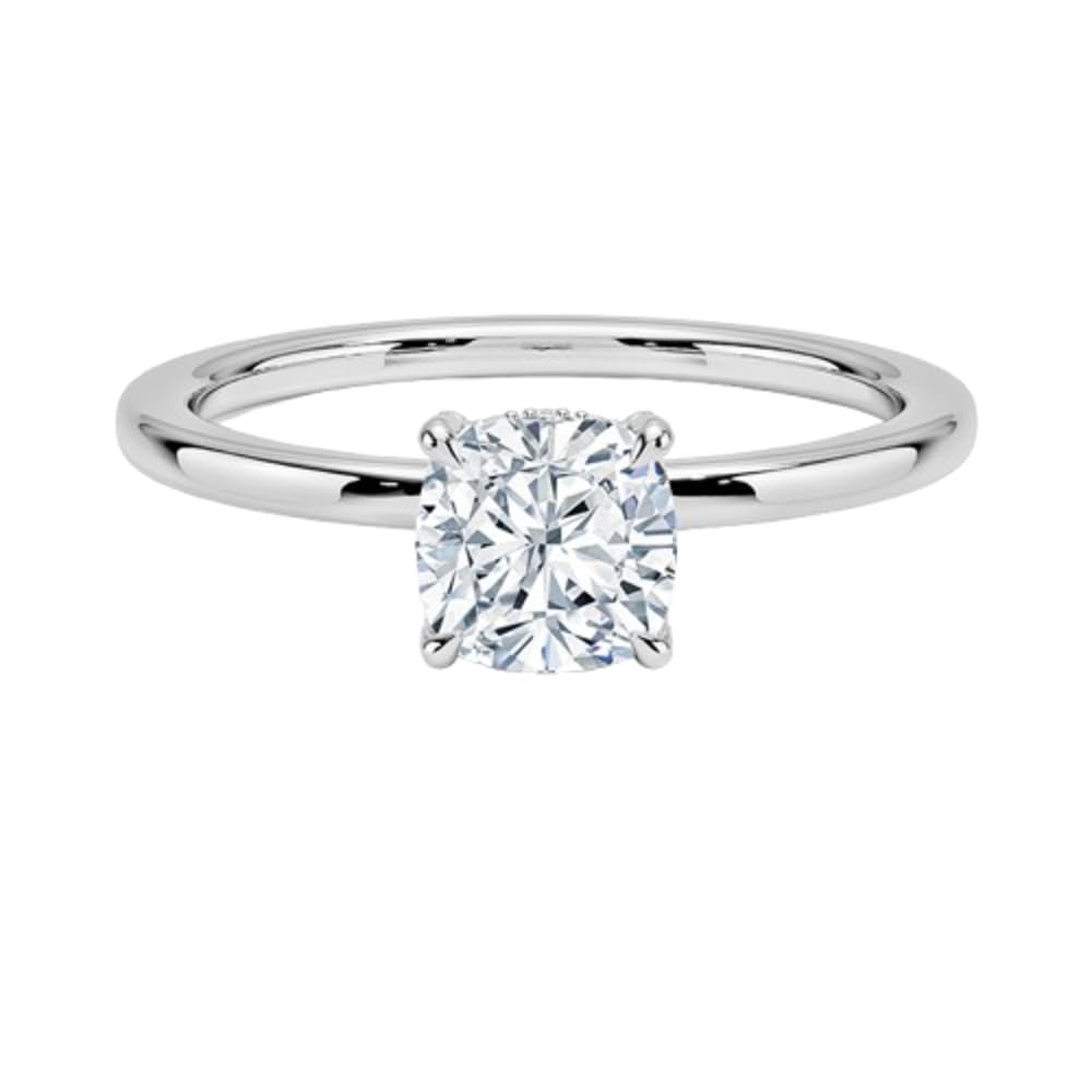 Solitaire 1 CT Cushion Cut Lab Grown Diamond Hidden Halo Engagement Ring - view 4