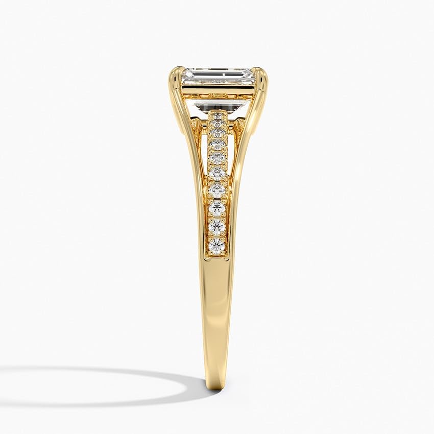 Pave 1 CT Emerald Cut Lab Grown Diamond Engagement Ring - view 7
