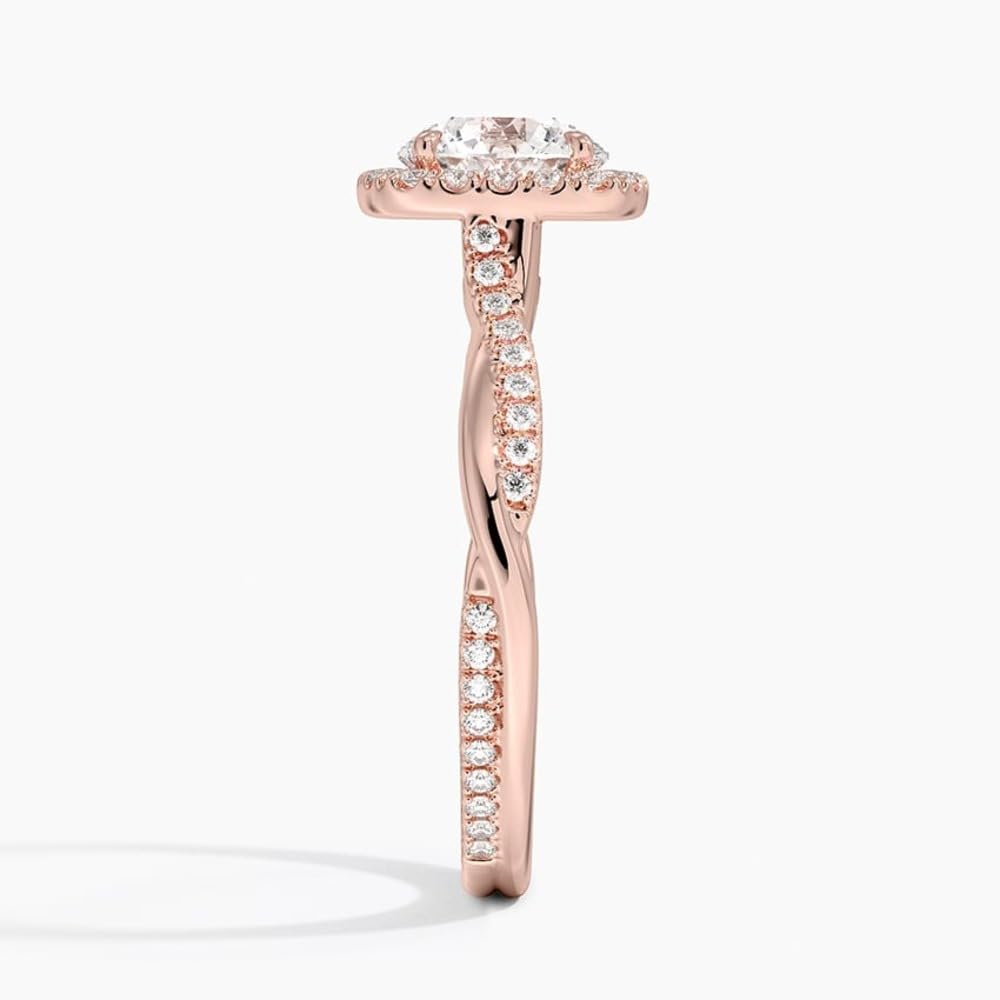 Twisted Band 1 CT Round Cut Lab Grown Diamond Engagement Halo Ring - view 4