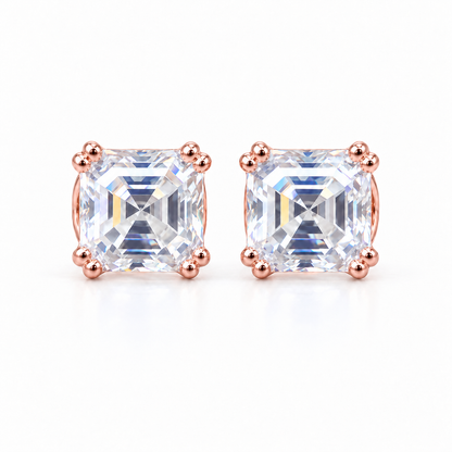 Asscher Cut Colorless Moissanite Earrings