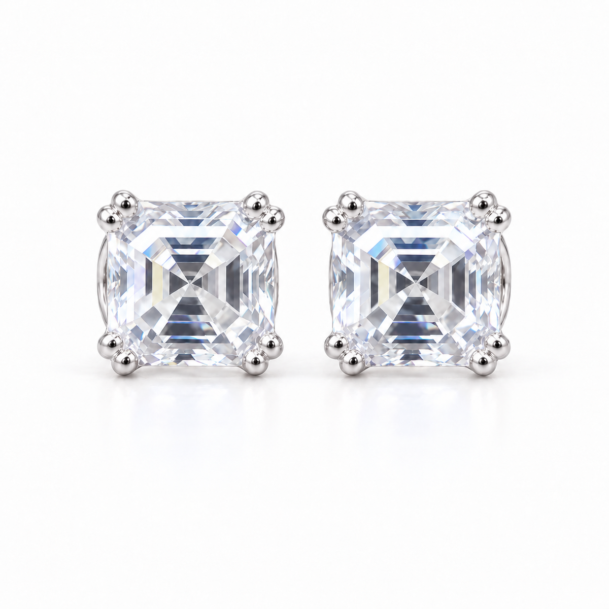 Asscher Cut Colorless Moissanite Earrings