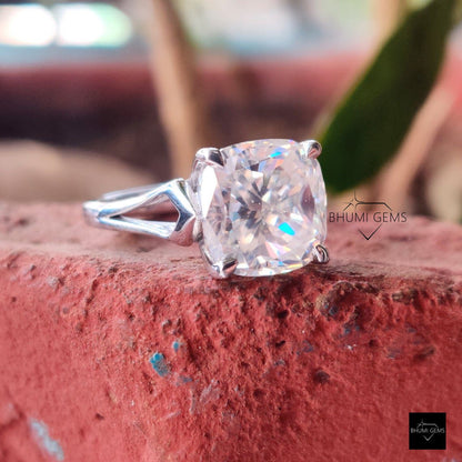 4 CT Cushion Cut Moissanite Solitaire Engagement Ring - view 3