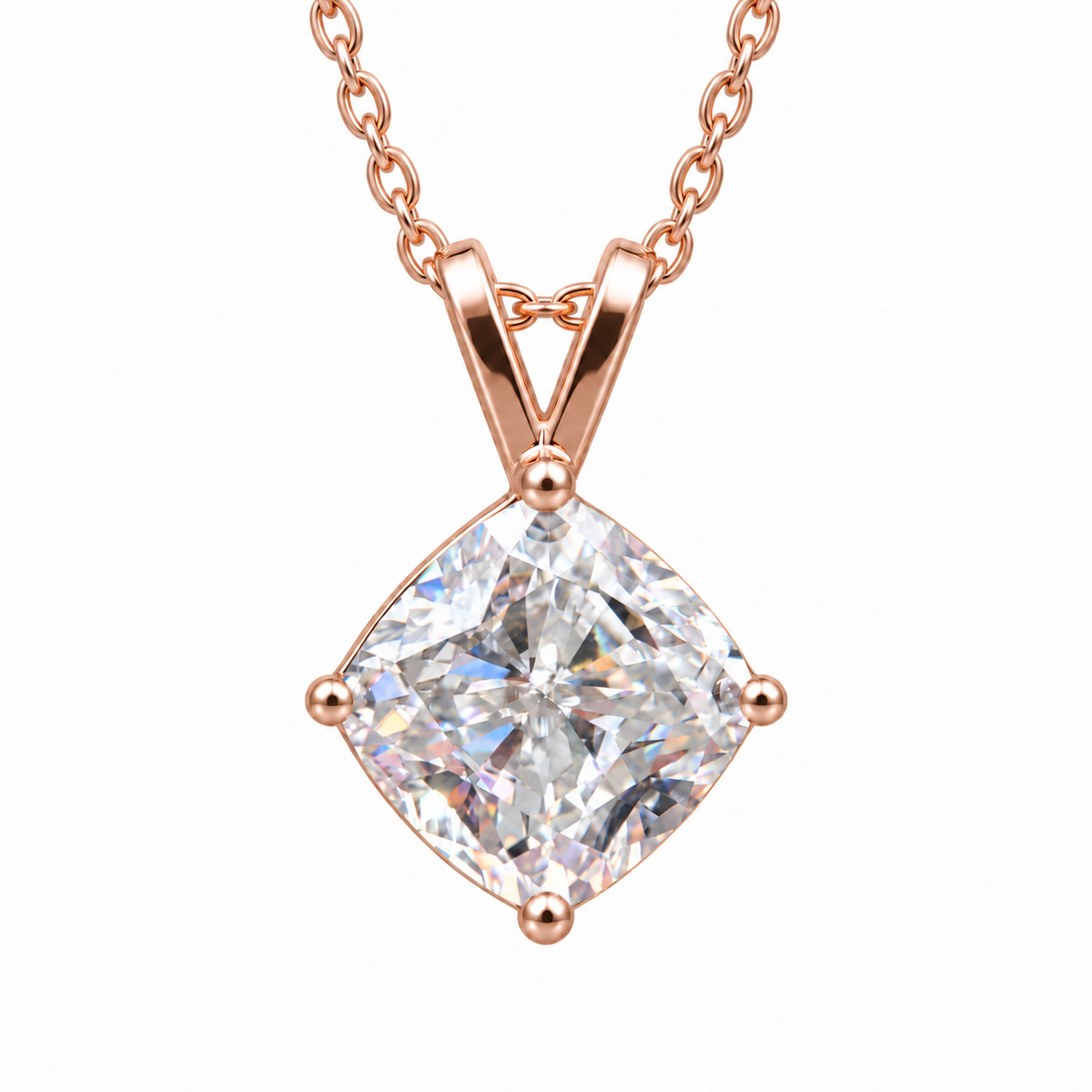 4 CT cushion cut moissanite solitaire pendant in rose gold
