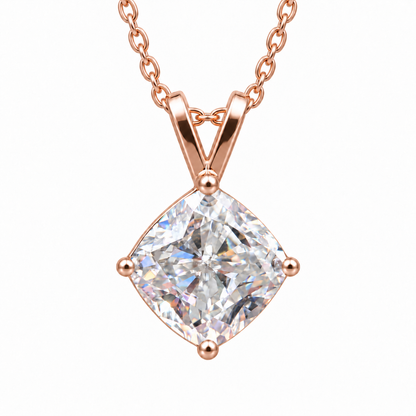 4 CT cushion cut moissanite solitaire pendant in rose gold
