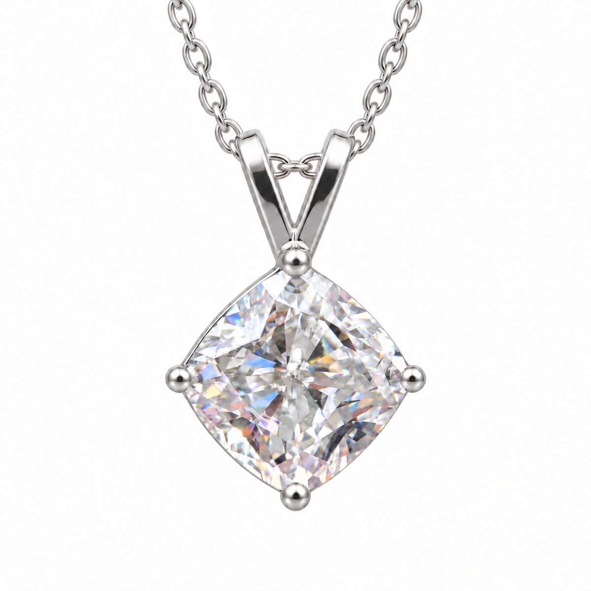 4 CT cushion cut moissanite solitaire pendant in white gold