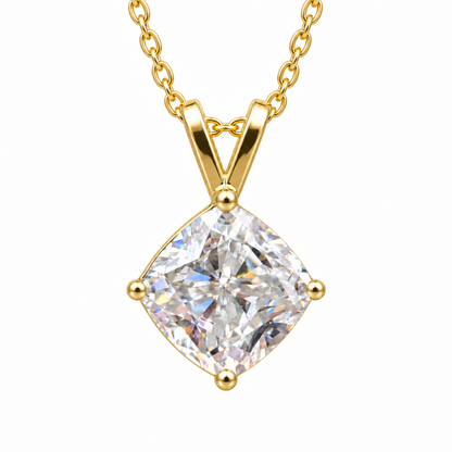 4 CT cushion cut moissanite solitaire pendant in yellow gold