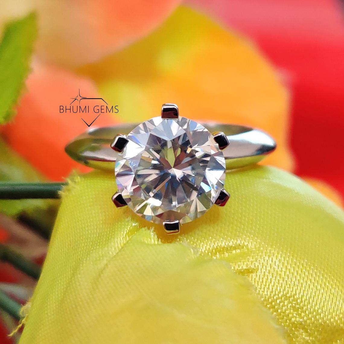 4CT Round Diamond Moissanite Engagement Ring | Bhumi Gems