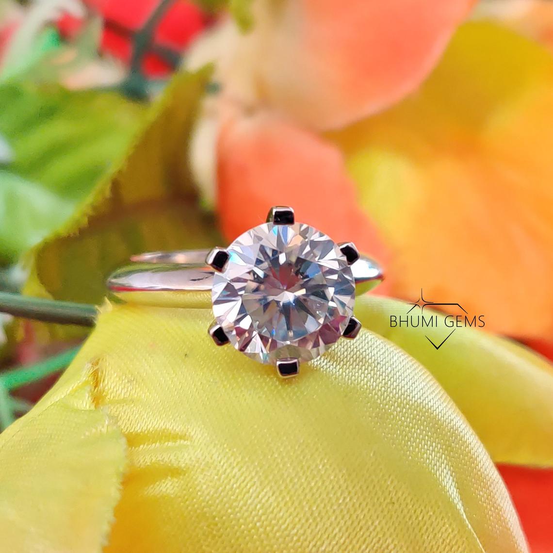 4CT Round Colorless Diamond Moissanite Engagement Ring | Wedding | Solitaire | Halo | Split Shank | Prong | Bezel | Gemstone | Gold | Silver