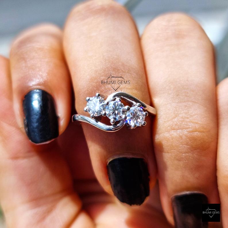 4mm Round Moissanite Three Stone Engagement Ring - view 6
