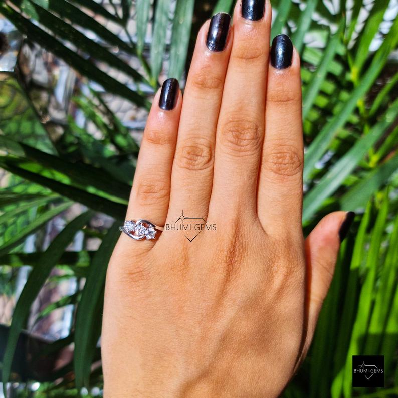 4mm Round Moissanite Three Stone Engagement Ring - view 5