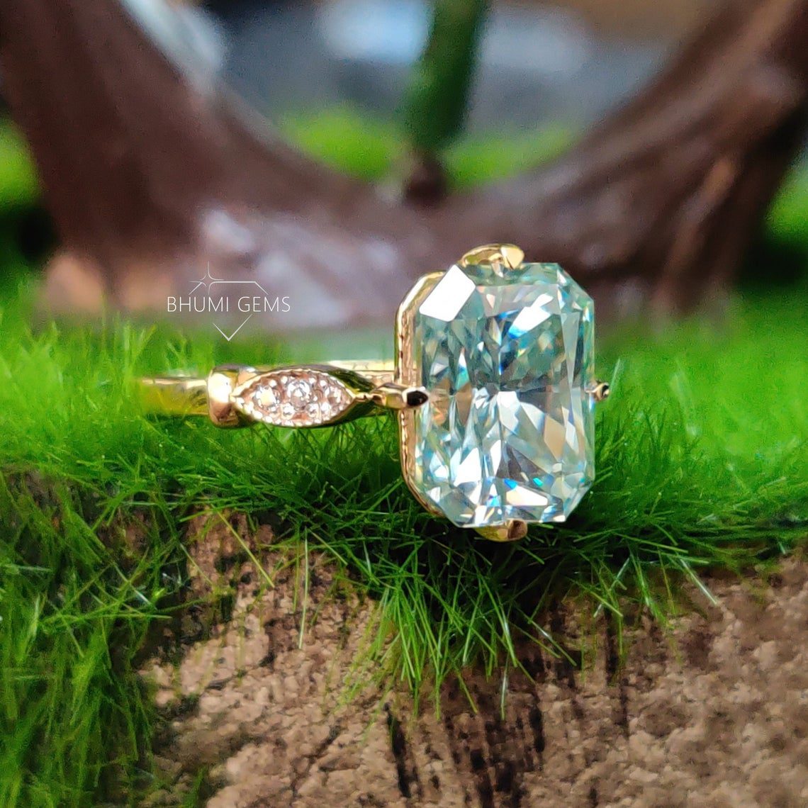4TCW Blue Radiant VVS1 Clarity Moissanite Engagement Ring - view 2