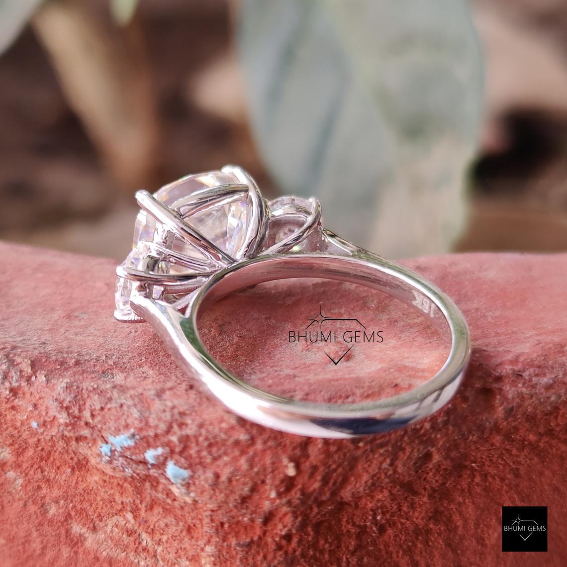 4 TCW Cushion Cut Moissanite Three Stone Engagement Ring - view 3