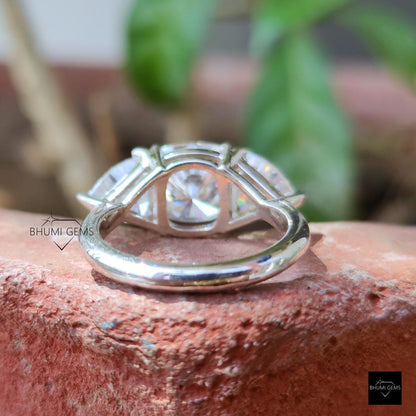4TCW Cushion & Trillion Cut Moissanite Three Stone Engagement Ring - view 4