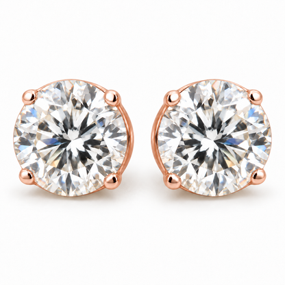 4 TCW round moissanite four prong stud earrings in rose gold