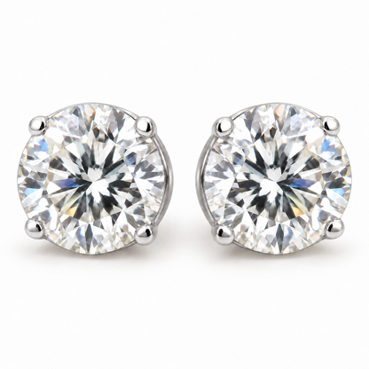 4 TCW round moissanite four prong stud earrings in white gold