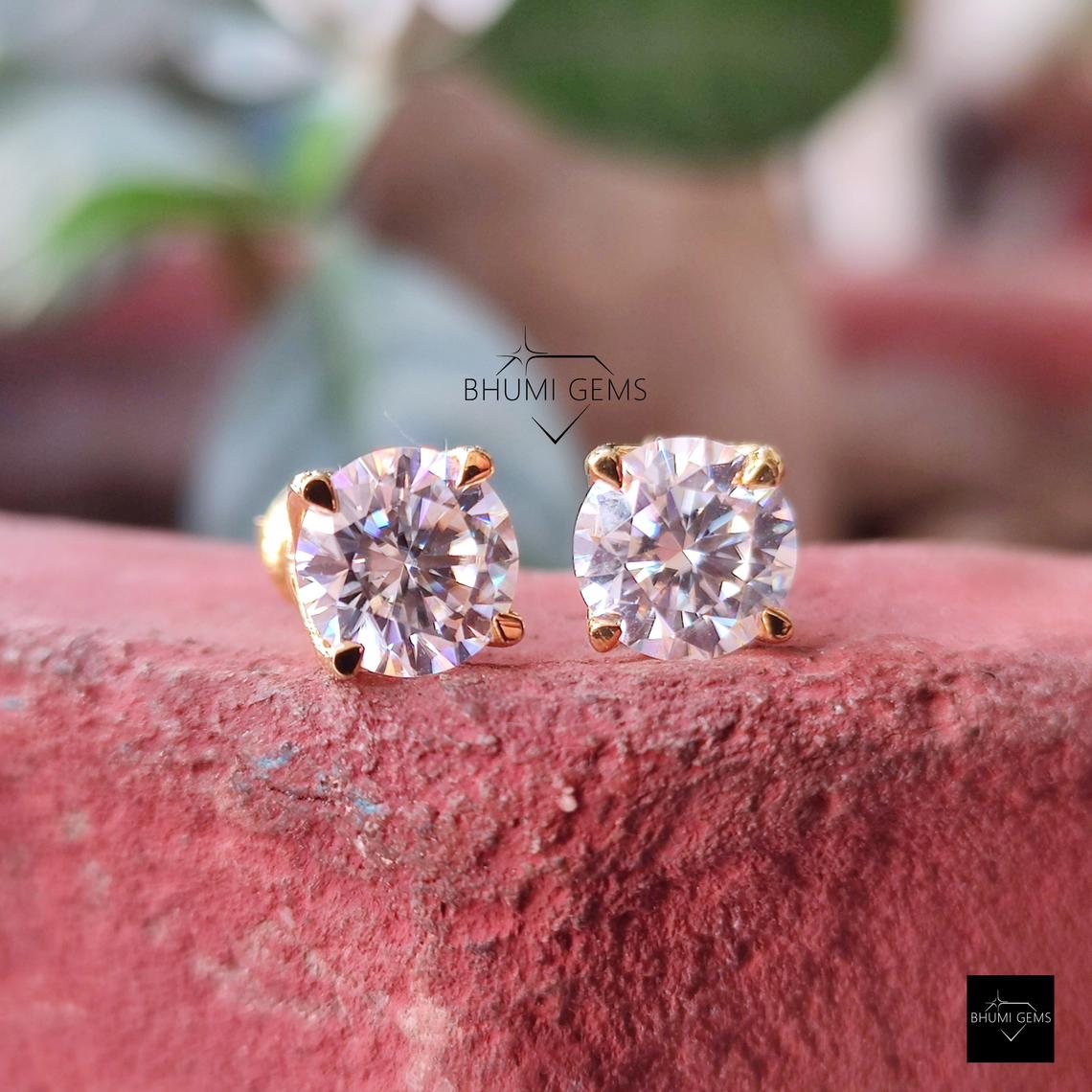 4 TCW Round Colorless Moissanite Earrings - view 4
