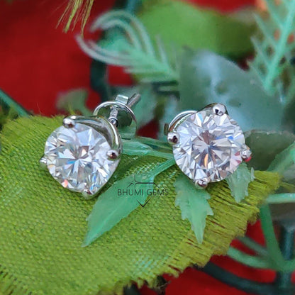 4TCW Round Colorless VVS1 Diamond Moissanite Earrings | Wedding Stud | Custom | Screw Back | Stud | Bridal | Engagement | Classic | Gift