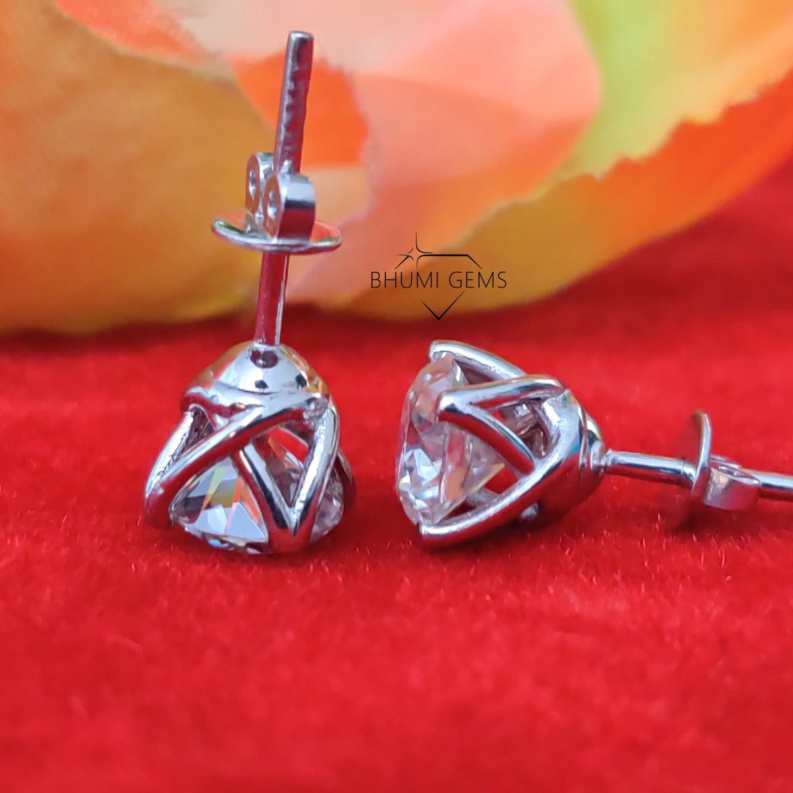 4TCW Round Colorless VVS1 Diamond Moissanite Earrings | Wedding Stud | Custom | Screw Back | Stud | Bridal | Engagement | Classic | Gift