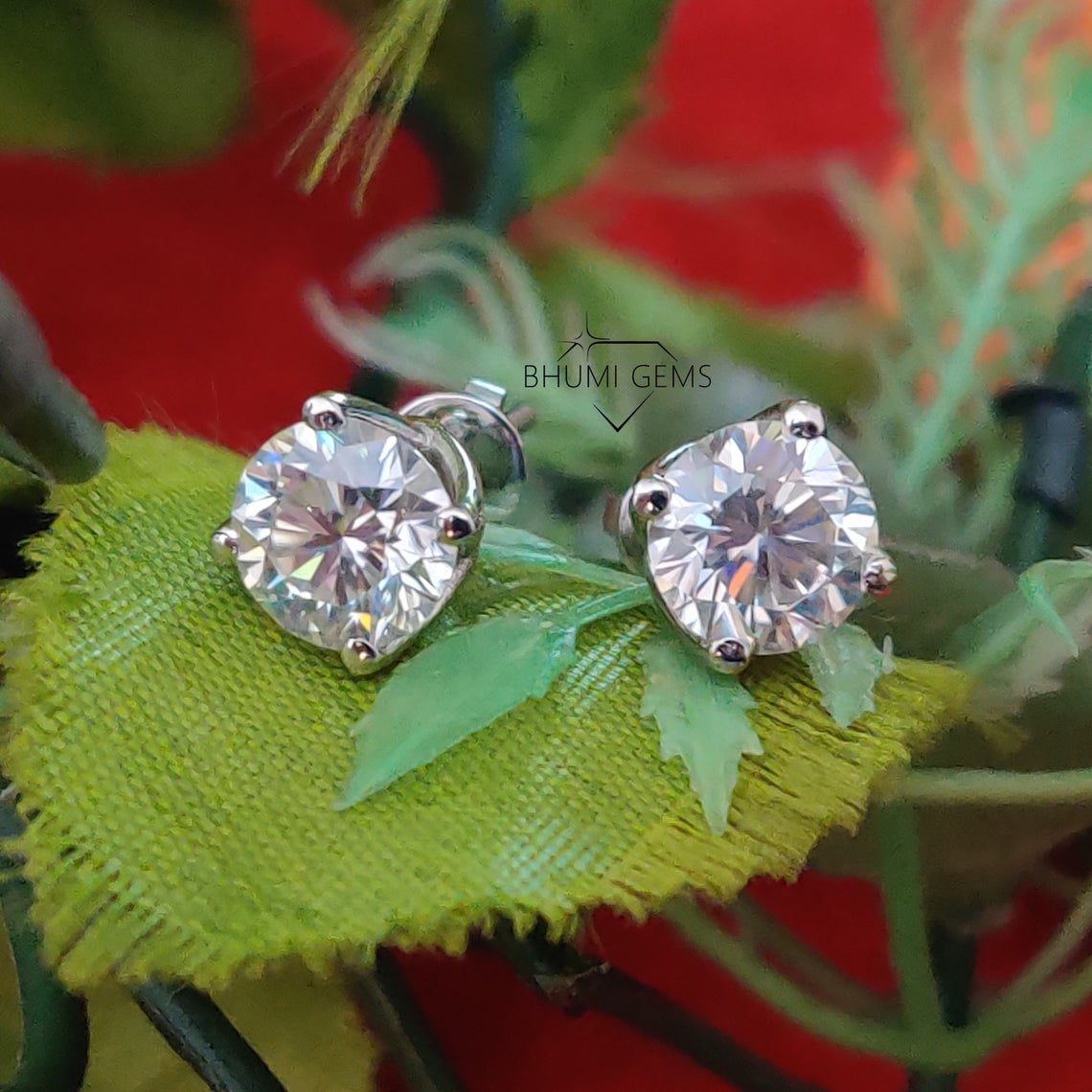 4TCW Round Colorless VVS1 Diamond Moissanite Earrings | Wedding Stud | Custom | Screw Back | Stud | Bridal | Engagement | Classic | Gift