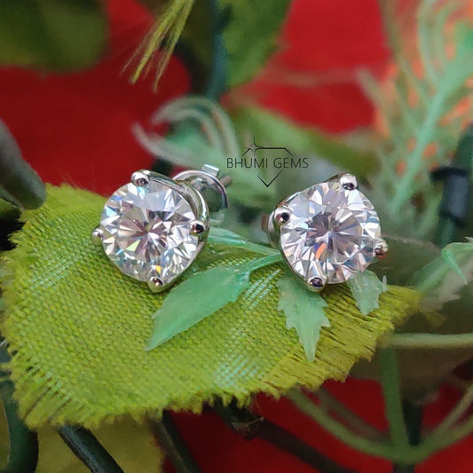 4TCW Round Colorless VVS1 Diamond Moissanite Earrings | Wedding Stud | Custom | Screw Back | Stud | Bridal | Engagement | Classic | Gift