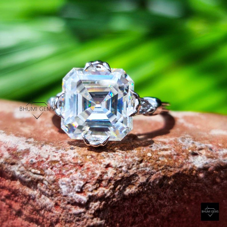 5 CT Asscher Cut Moissanite Engagement Ring