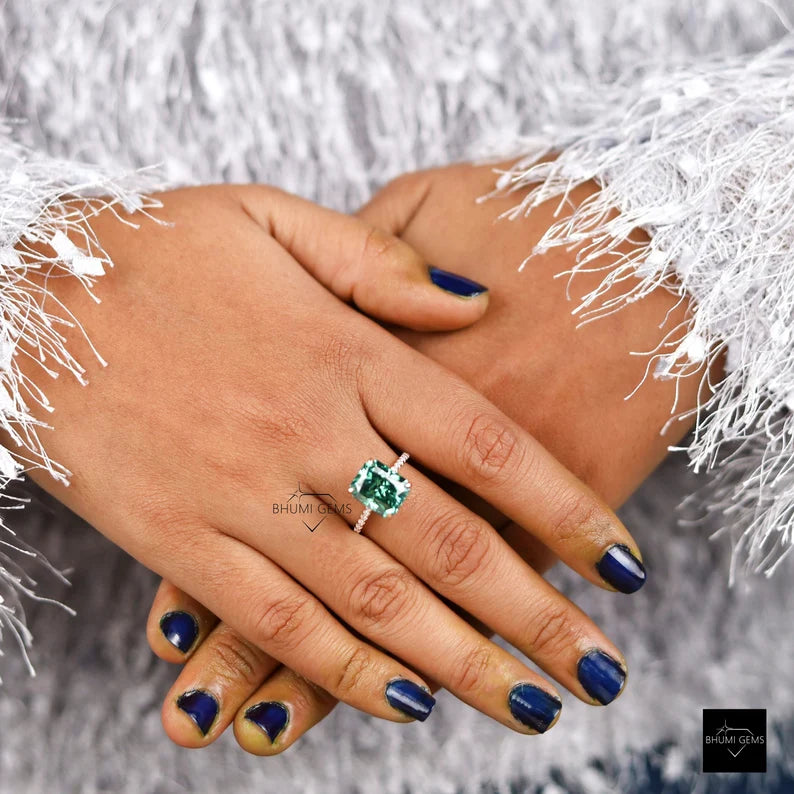 5 CT Green Radiant Moissanite Engagement Ring - view 3