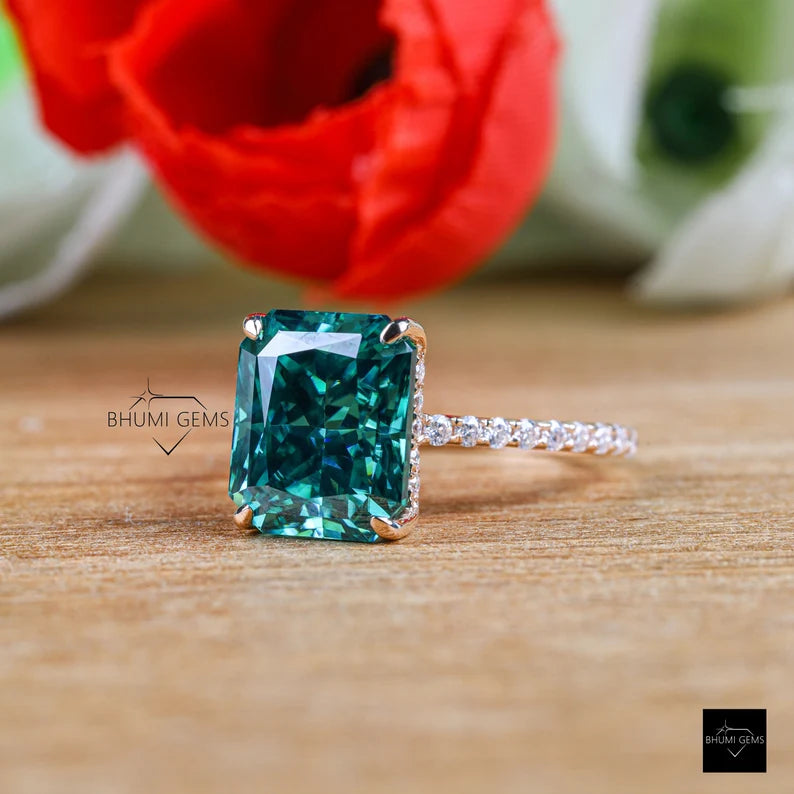 5 CT Green Radiant Moissanite Engagement Ring - view 5